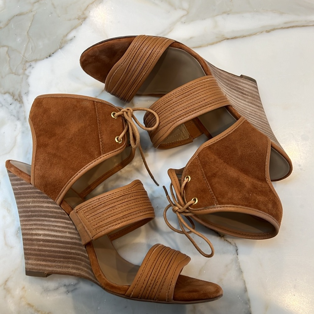 SOLE SOCIETY LEATHER AND SUEDE TAN WEDGES WITH TIE SZ-10 GREAT CONDITION! 😍😍😍 - Picture 5 of 5